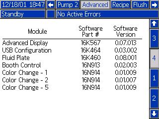Setup Mode Screens Advanced Screen 4 Advanced screen 4 displays the software part numbers and