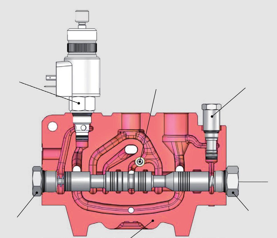 system pressure is set in the pump but as an extra safeguard the inlet is equipped with a pilot operated primary relief valve.