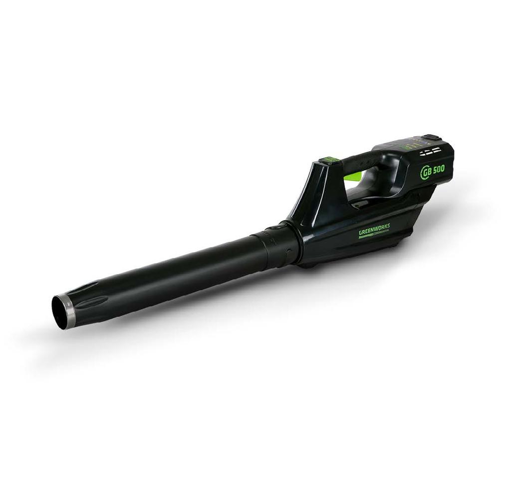 BRUSHLESS AXIAL BLOWER ITEM #GB 500 The GB 500 Axial Blower combines the Greenworks Commercial 82-volt lithium-ion battery with superior brushless motor technology to power through every job from