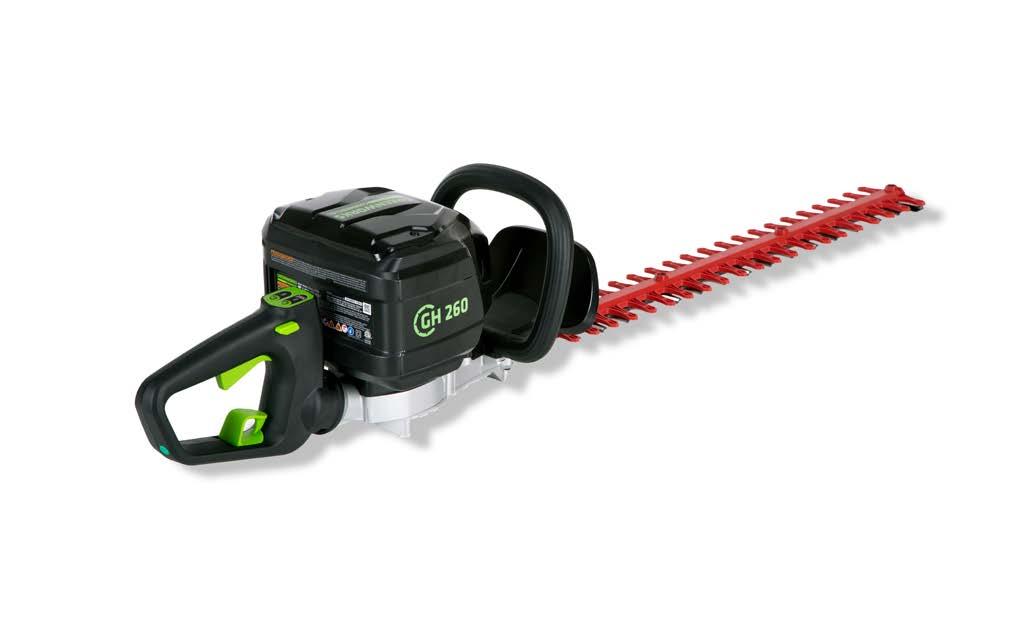 BRUSHLESS HEDGE TRIMMER ITEM #GH 260 The GH 260 Hedge Trimmer combines the Greenworks Commercial 82-volt lithium-ion battery with superior brushless electric motor technology to power through every
