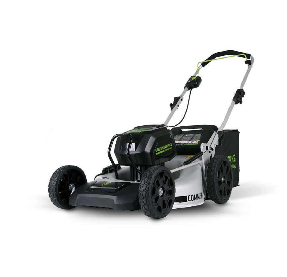 BRUSHLESS LAWN MOWER ITEM #GM 210 The GM 210 3-in-1 Lawn Mower combines the Greenworks Commercial 82-volt lithium-ion battery with superior brushless motor technology to power through every job from