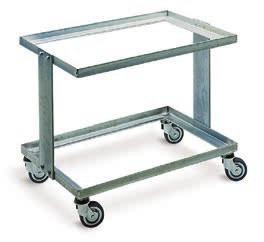 6 kg External dimensions: 80-175-11 metal, galvanised 4 antistatic steering casters, 610 x 410 x 500 mm Ø 75 mm Usable space lower tier: 600 x 400 x 425 mm Ground clearance: 105 mm Loading capacity: