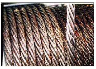 WIRE ROPE Visually inspect wire rope for unusual wear, fraying, bird-caging, corrosion and kinking.