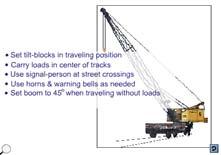TRAVELING LOCOMOTIVE CRANES Disengage tilt-blocks or bed-wedges when traveling and lifting over the side at the same time.