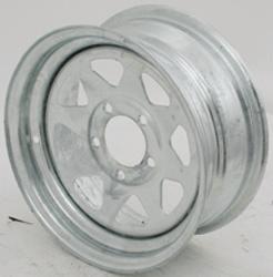 15 x 7 6 x 5 1/2 PCD 8607 Wheel assembly with galvanised rim & 155/12, 6 ply tyre. 8608 Wheel assembly with galvanised rim & 165/13, 8 ply tyre.