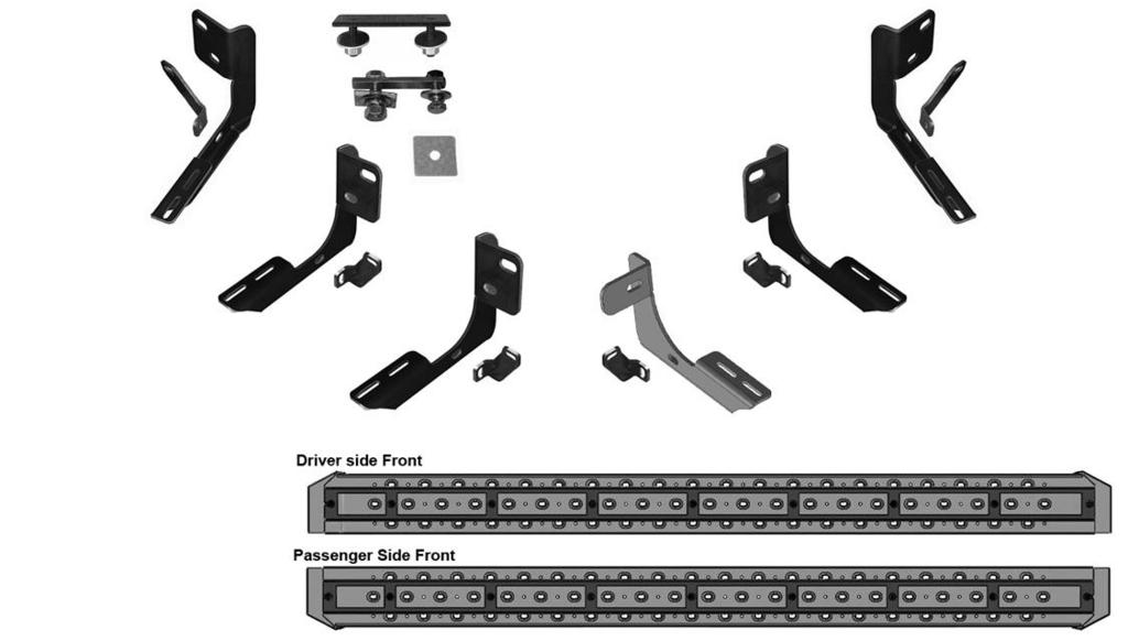 PARTS LIST: 1 Driver/Left Steel Running Boards 5 12mm Lock Washers 1 Passenger/Right Steel Running Boards 5 12mm Hex Nuts 1 Driver/Left Mounting Bracket 6 10-1.