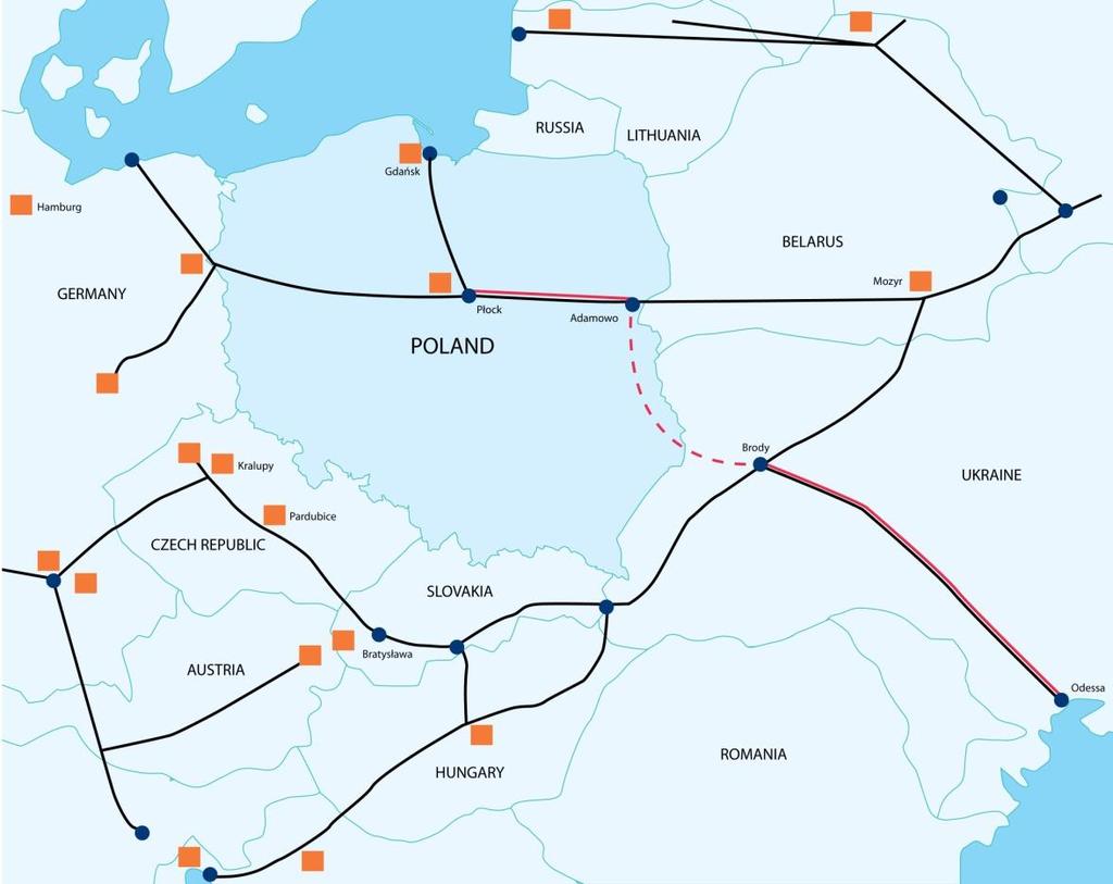 PERN s Group infrastructure - directions of crude oil supply The main crude oil supply source for Central Europe is the Druzhba pipeline, which has been functioning for over 50 years.