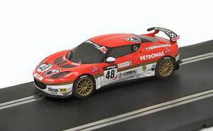 (image: Grand Prix Models) Announced by Scalextric, this Lotus Evora GT4 slot race car in two versions, scale 1:32 Now