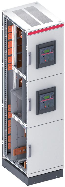 Incoming / outgoing / coupler combination for ABB T6 / T7 / X1 3 pole, fixed For two devices on top of one another Configuration example without devices Cabinet frame and cladding Top plate,