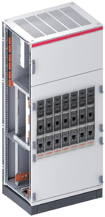 Outgoing section for fuse switch disconnectors in tier format ABB InLine For vertical device installation Configuration example without devices Cabinet frame and cladding Top plate, ventilated Bottom