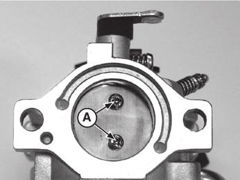 Rotate the throttle shaft to the closed position (Figure 60). Remove two screws (A) and the throttle plate. Figure 60 8.