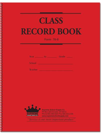30 Class record book Supreme 37 8 9 Week Class Record Book, 8 Subjects, 37 names per page, comes with