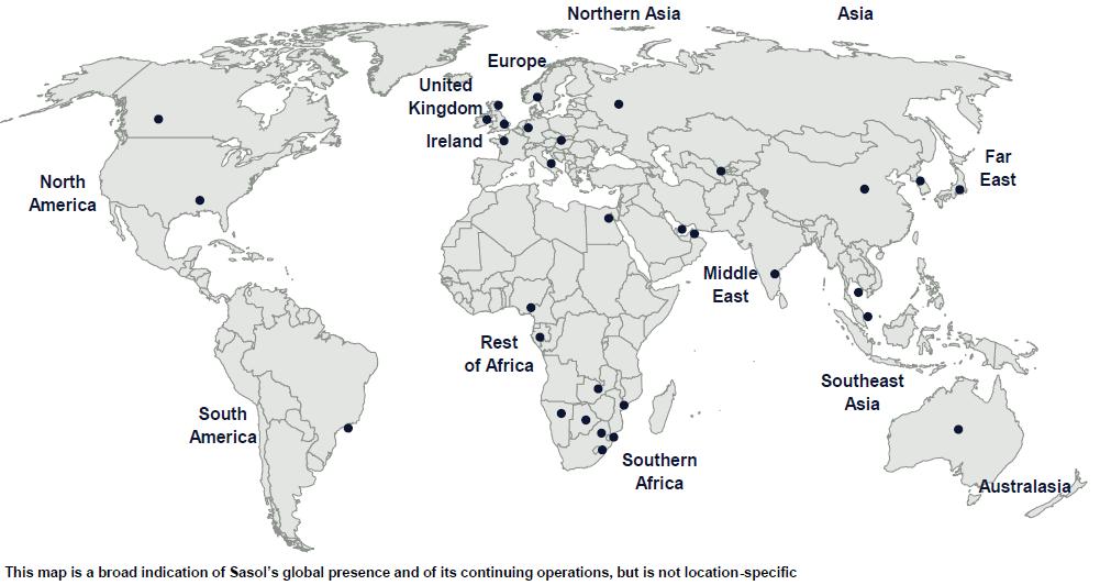 Our global presence Sasol has a presence in 37 countries across the world comprising