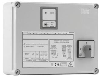 QME1 SERIES CONTROL PANELS AND STARTERS FOR ONE SINGLE PHASE MOTOR PUMP 230V WITH AMETRIC PROTECTION AND LEVEL CONTROL Control panel with electronic components.