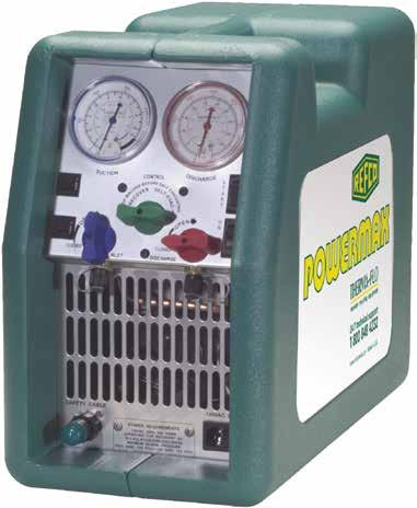 Recovery POWERMAX Refrigerant Recovery Machine The POWERMAX is a lightweight 22 lbs recovery system with the 1 horsepower oil-less Wizard compressor.