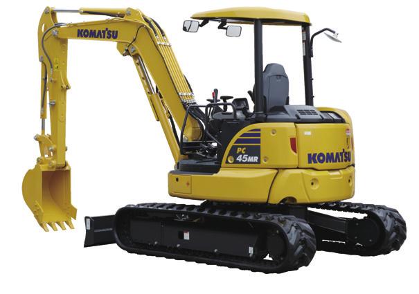 ** Hinged door design that provides easier cab entry, exit, and improved visibility. A powerful Komatsu 4D88E-7 engine provides a net output of 28.3 kw 38 HP.