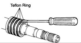 d. Coat the teflon ring with power steering fluid. e. Install the teflon ring to the steering rack, and settle it down with your fingers. 5. IF NECESSARY, REPLACE TEFLON RINGS a.