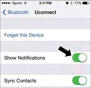 ELECTRONICS Incoming Text Messages After pairing your Uconnect system with a Bluetooth enabled mobile device with the Message Access Profile (MAP), the Uconnect system can announce a new incoming