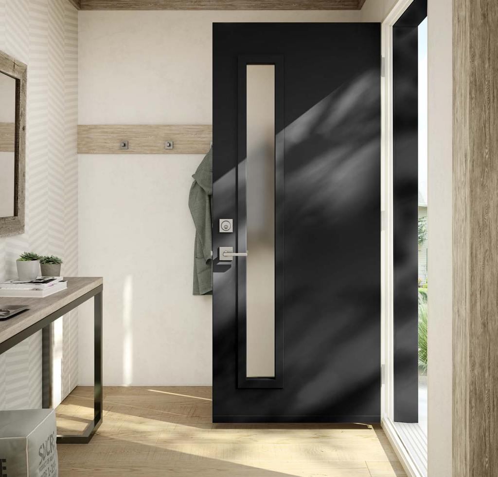 Black Basic Narrow Lite Door* with Frosted Glass, Schlage Latitude Lever and Deadbolt