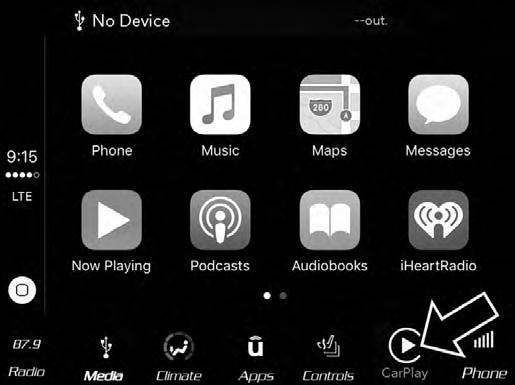 454 MULTIMEDIA Apple CarPlay If Equipped Apple CarPlay allows you to use your voice to interact with Siri through your vehicle s voice recognition system, and use your smartphone s data plan to