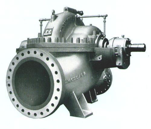 Design Characteristics Single stage centrifugal. Casing axially split. Double entry impeller. Bearings on both sides of impeller. Suction and discharge branches located in lower casing.