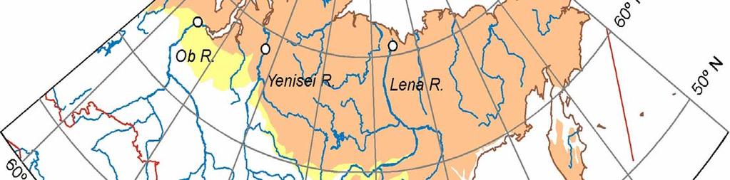 Large Siberian rivers and dam locations A Reservoir J I A N M L K H G F E D C B Ob