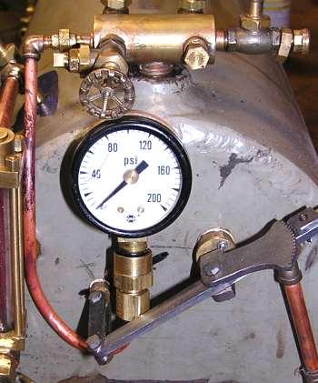 This shows the second ( and hopefully final) location of the pressure gauge. The pipe from the turret to the gauge is 3/16".