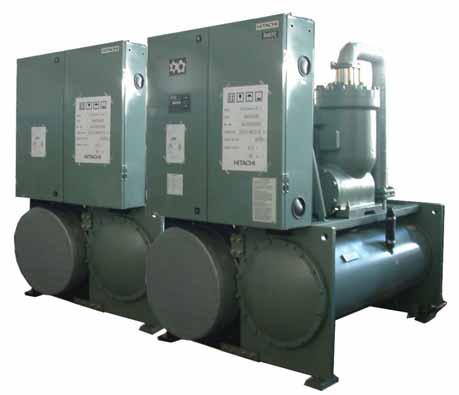 Twin Screw Compressor Type HITACHI Water Cooled Water Chillers [H] SERIES Nominal Cooling Capacity Range R22: 139.5 kw 1825 kw 119,970kcal/h 1,569,500kcal/h 39.7 RT 519.