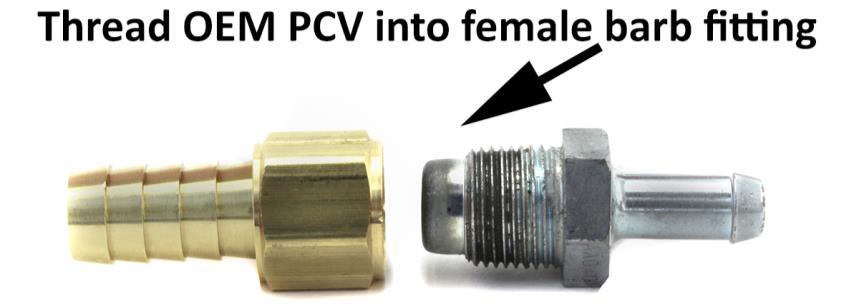 NOTE: The actual location of the cut does not matter. c. Locate PCV removed from engine block in earlier step and install into supplied female connector as shown below.