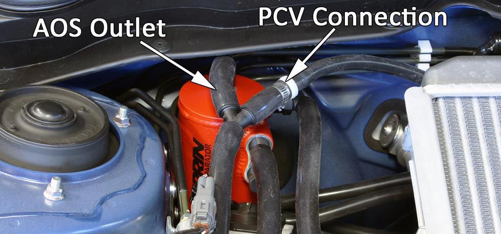 Picture shows Y junction installed at AOS, and PCV location. PCV location does not need to be this close to AOS. h.
