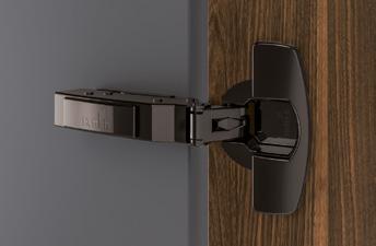 Fast assembly concealed hinge without self closing feature Sensys 8675 in obsidian black 110 opening angle Hett CAD Hinge with clip on installation without self closing feature For example, for Push