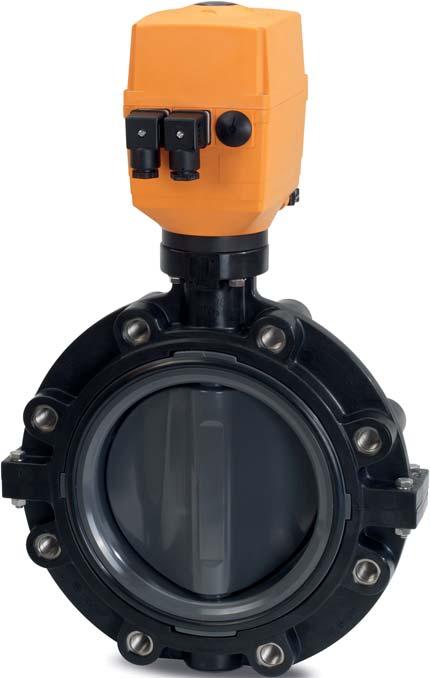GF Piping Systems Electrically Actuated Lug Butterfly Valve Type 147 General Size: 2 12 Outer Body: Glass-filled PP Material: PVC, CPVC, PROGEF Standard PP, ABS, SYGEF Standard PVDF Seals: EPDM, FPM,