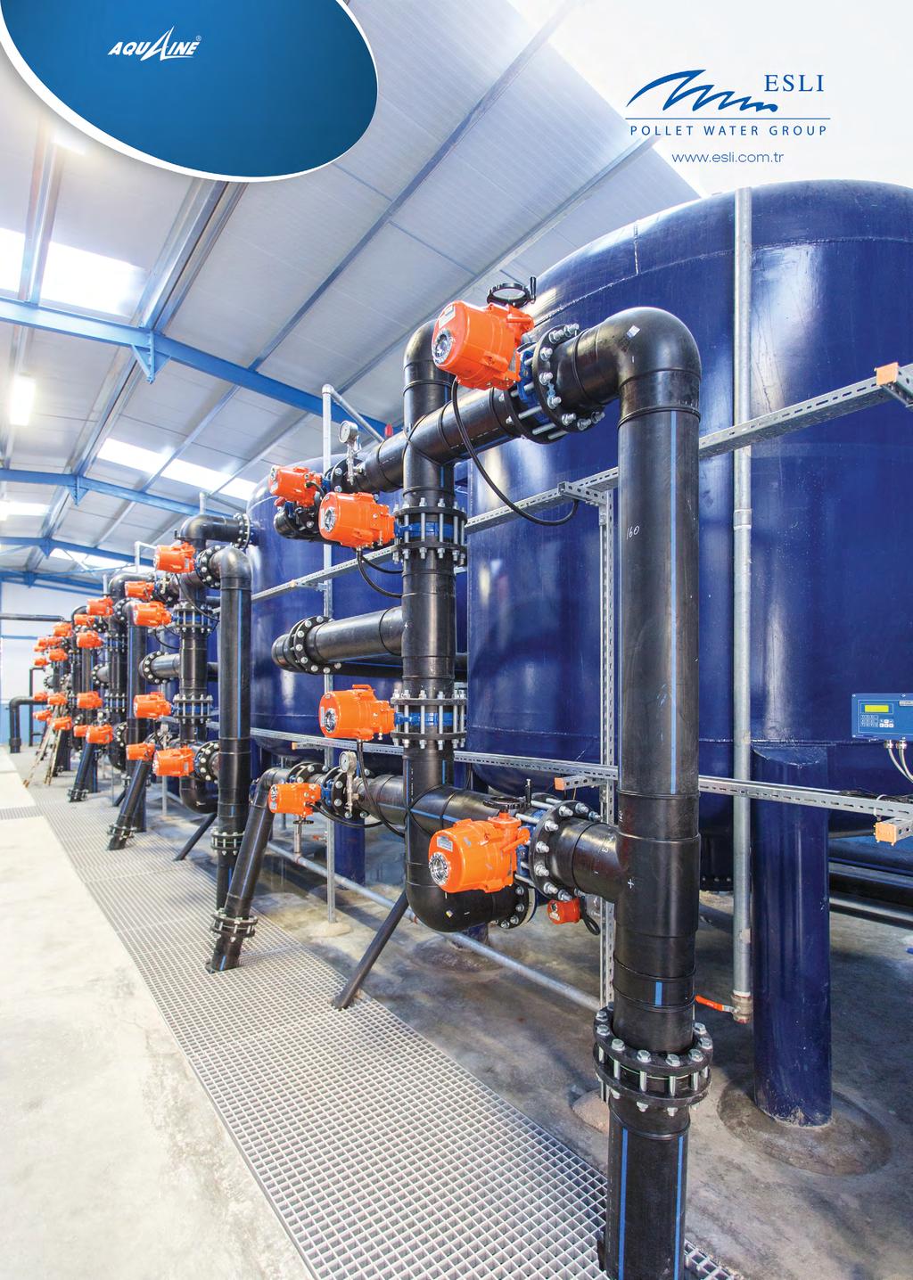 Aqualine Multi Media Filters with Surface Piping are used in systems of 20 m 3 /hour and more capacity to decrease suspended solids in water, removing turbidity and all particulates from water, which