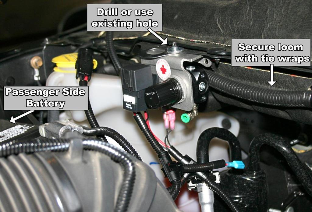 6 Regulator & Air Solenoid Installation Locate the large oval hole on the passenger side of the vehicle near the upper cowling of the firewall.