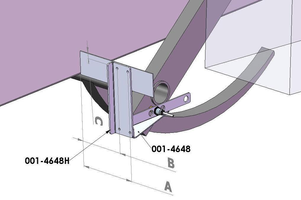 Hesston 4750-4755 & 4900 4910 Sensor hole location A B C 7 7-7/8 9-5/8 5/8 (18cm) (19cm) (25cm) (16mm) Attach the Hesston end of bale mount (001-4648H) as shown.