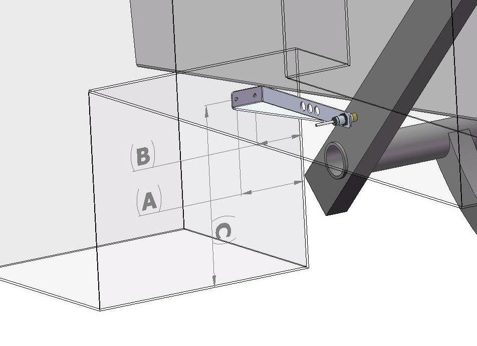 New Holland BB 940A- BB 960A & Case IH LBX 332 432 Sensor hole location A B C 12 (30cm) 6-1/8 4-3/8 15 (16cm) (10cm) (37cm) Mount the end of bale sensor bracket (001-4648) as shown.