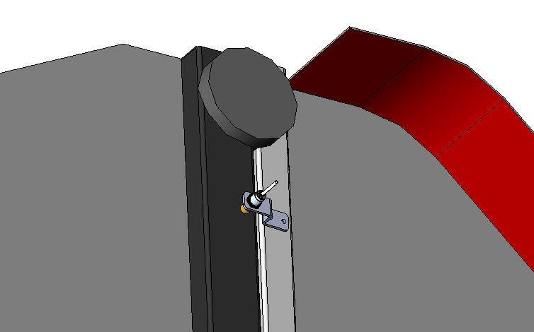 The bracket should be mounted to the front side of the hinge point, with the sensor aligned over the back door.