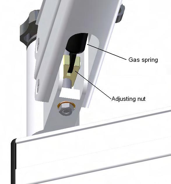 movement. To adjust the gas spring: 1. With one hand, push the pantograph arm down until it is in the horizontal position. This will expose the socket in the adjusting screw. 2.