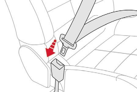 F Check that the seat belt is fastened correctly by pulling the strap. Unfastening F Press the red button on the buckle. F Guide the seat belt as it reels in.