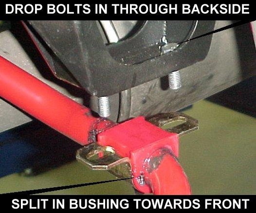 Place the bushing retainer brackets over the bushings.