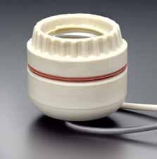 KEYLESS FIXTURE LAMPHOLDERS Ring Type Side Outlet Medium Base E26 INCANDESCENT Two-Piece Ring Type Unglazed porcelain base. Slot locks against rotation. Aluminum screw shell. Unglazed porcelain ring.