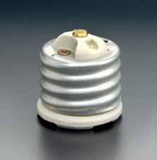 ADAPTERS AND EXTENSIONS Medium Base E26/Mogul Base E39 INCANDESCENT Porcelain Adapter (Mogul Base E39-to-Medium Base E26) One-piece, white glazed porcelain body. Aluminum screw shell.