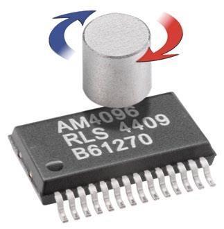 The rotation of a simple north/south magnet is picked up by the AM4096 s sensor and provides absolute positional information output to an accuracy of better than 0.1 degree.