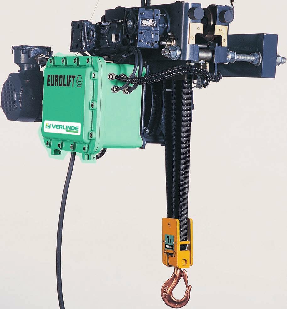 EUROLIFT BH Explosion proof electric belt hoist For loads from 500 to 5,000 kg Options Protection EEx de IIC T4 (instead of IIB) Zone 21 / Zone 22 Special voltages or frequences Monorail bogie
