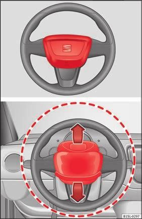 The essentials 16 Airbags Front airbags Fig. 18 Location and deployment area of the front airbag for the driver. Fig. 19 Location and deployment area of the front airbag for the passenger.