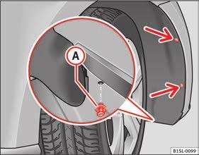 Fuses and bulbs To replace the front bumper bulbs Complete operations only in the sequence given: 1. Unscrew the 2 retaining screws of the wheel arch trim Fig.