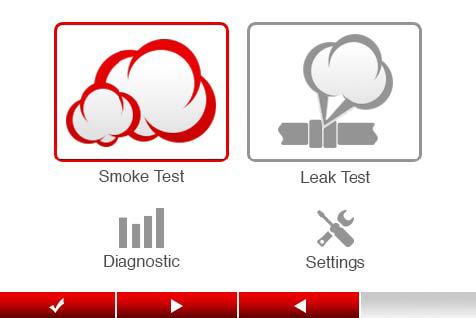 Select smoke test by pressing select ( ) button while smoke test icon is highlighted in red. 2. Set the test pressure by using the scroll buttons ( ) to adjust pressure.