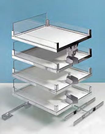 Interior fittings for larder units Convoy Centro Set of 4 Convoy Centro shelves Shelves with elegant glass rail For hooking into the Convoy Centro support profile For use with profile height 1130 mm