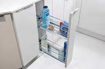 Base unit interior fittings Pot-and-pan drawers Pot-and-pan drawer for bathroom cabinets with 150 mm cabinet width Load capacity 5 kg Convenient access and a clear view of contents Full extension