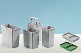Waste collecting systems InnoTech Pull For fitting any chosen component in the InnoTech Pull frame Plastic bin with sturdy double handle As standard, all bins are supplied without lid Lids must be